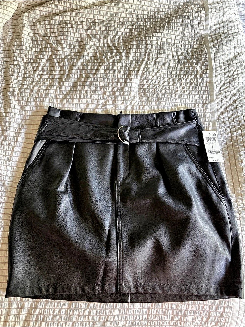bar III Faux-Leather Belted Mini Skirt Black Size 8